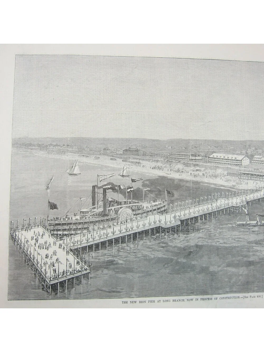 Antique 1879 Print New Iron Pier at Long Branch in Construction Harper’s Weekly